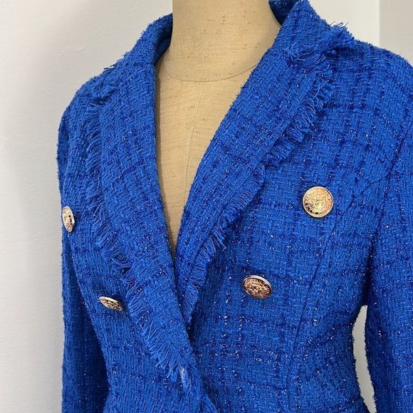 SHEIN Unity Double Breasted Raw Cut Tweed Overcoat - Picture 4 of 6